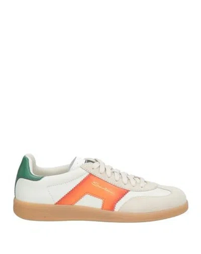 Santoni Man Sneakers Beige Size 9 Leather In Multi