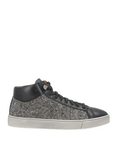 Santoni Man Sneakers Black Size 6 Leather, Textile Fibers In Gray