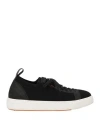 Santoni Man Sneakers Black Size 7 Textile Fibers, Soft Leather