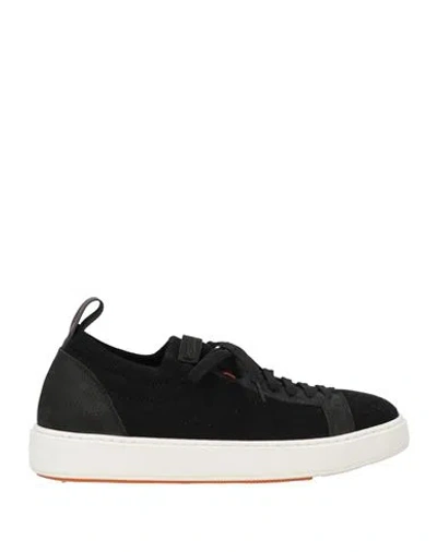 Santoni Man Sneakers Black Size 7 Textile Fibers, Soft Leather In Black