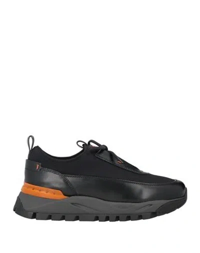 Santoni Man Sneakers Black Size 8.5 Leather, Textile Fibers