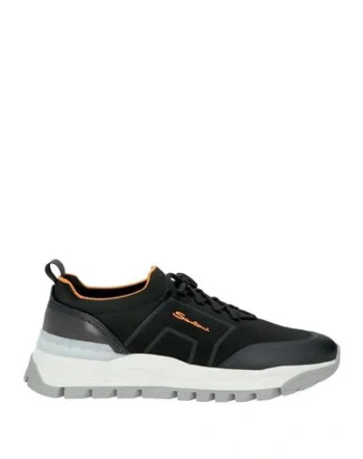 Santoni Man Sneakers Black Size 9 Textile Fibers, Leather