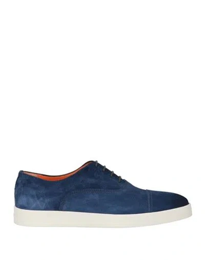 Santoni Man Sneakers Blue Size 8.5 Leather