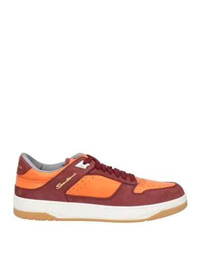 Santoni Man Sneakers Brick Size 9 Leather In Red