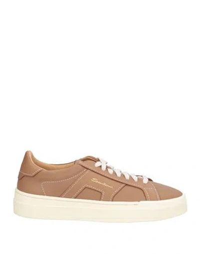 Santoni Double Buckle Sneaker Man Sneakers Tan Size 9 Leather In Brown