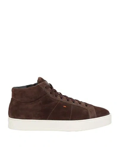 Santoni Man Sneakers Brown Size 9 Leather In Multi