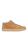 Santoni Man Sneakers Camel Size 12 Soft Leather In Beige