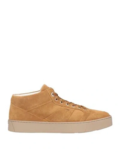 Santoni Man Sneakers Camel Size 12 Soft Leather In Beige