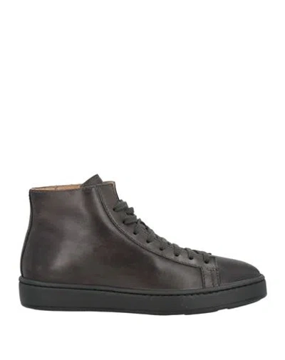 Santoni Man Sneakers Charcoal Size 6 Leather In Black