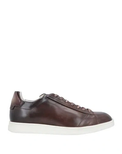 Santoni Man Sneakers Cocoa Size 11 Soft Leather In Brown