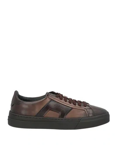 Santoni Man Sneakers Chocolate Brown Size 9 Leather