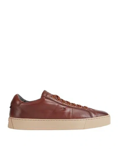 Santoni Man Sneakers Cocoa Size 9 Leather In Brown