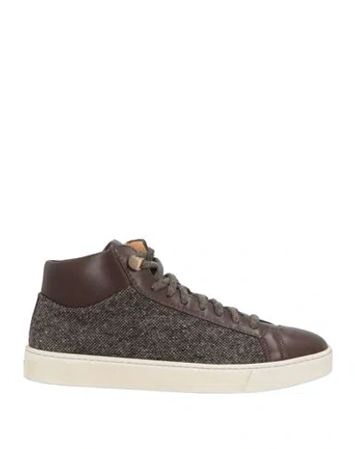 Santoni Man Sneakers Dark Brown Size 7 Leather, Textile Fibers
