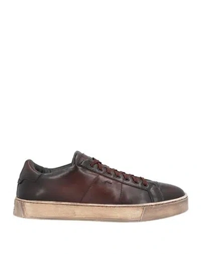 Santoni Man Sneakers Dark Brown Size 7.5 Leather