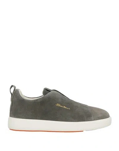 Santoni Man Sneakers Grey Size 7 Leather In Gray