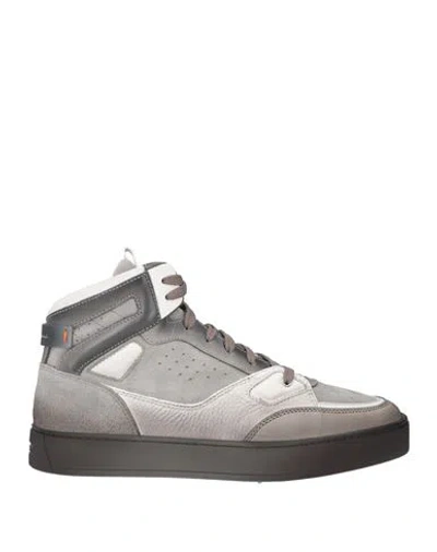 Santoni Man Sneakers Grey Size 8.5 Leather In Gray