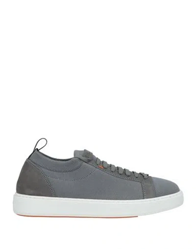 Santoni Man Sneakers Grey Size 8.5 Textile Fibers, Soft Leather