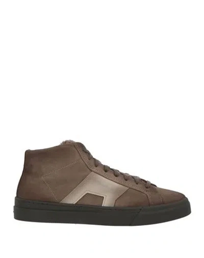 Santoni Man Sneakers Khaki Size 10.5 Leather In Brown