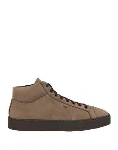 Santoni Man Sneakers Khaki Size 9 Leather In Beige