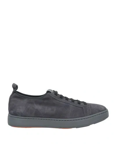 Santoni Man Sneakers Lead Size 8.5 Leather In Navy