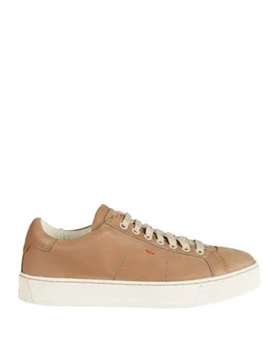 Santoni Man Sneakers Light Brown Size 6.5 Soft Leather