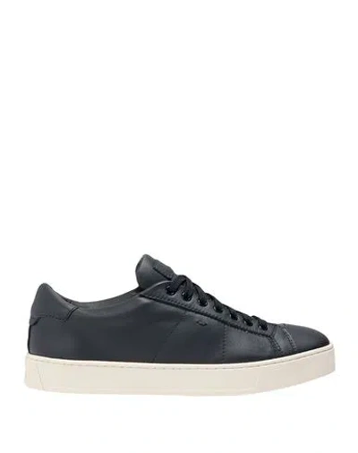 Santoni Man Sneakers Midnight Blue Size 10.5 Leather In Black