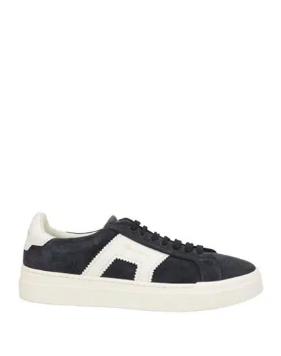 Santoni Man Sneakers Midnight Blue Size 7 Leather In Blue
