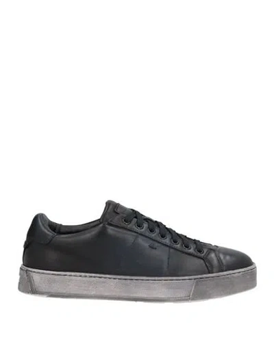 Santoni Man Sneakers Midnight Blue Size 7.5 Leather In Black
