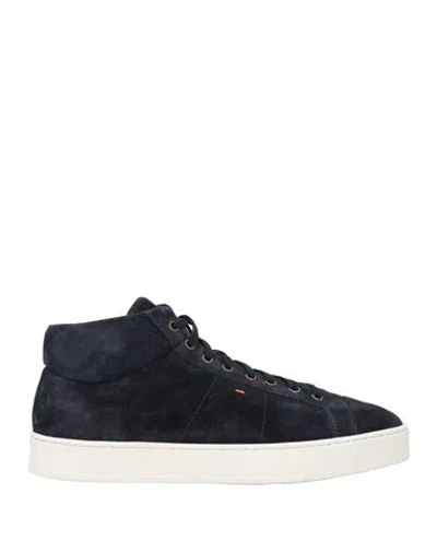 Santoni Man Sneakers Midnight Blue Size 8.5 Leather In Multi