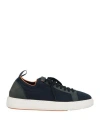 Santoni Man Sneakers Midnight Blue Size 12 Textile Fibers, Leather In Blue