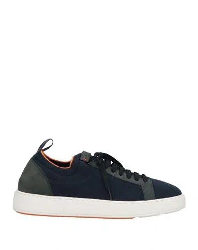 Santoni Man Sneakers Midnight Blue Size 12 Textile Fibers, Leather