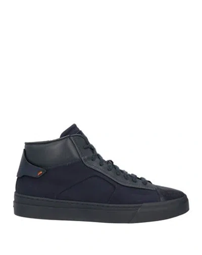Santoni Man Sneakers Midnight Blue Size 9 Leather, Textile Fibers
