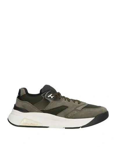 Santoni Man Sneakers Military Green Size 11 Leather, Textile Fibers