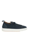 Santoni Man Sneakers Navy Size 6.5 Textile Fibers, Soft Leather In Navy Blue