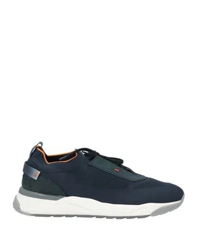 SANTONI SANTONI MAN SNEAKERS NAVY SIZE 8 LEATHER, TEXTILE FIBERS