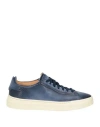 Santoni Perforated Blue Leather Trainers With Rubber Sole In Navy Blue