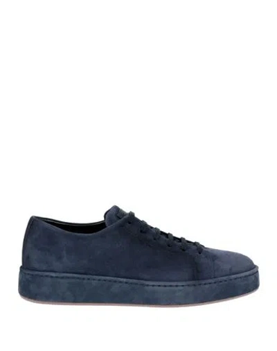 Santoni Man Sneakers Navy Blue Size 9 Leather