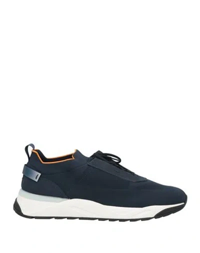 Santoni Innova By  Man Sneakers Midnight Blue Size 6 Leather, Textile Fibers In Navy Blue