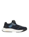 Santoni Man Sneakers Navy Size 11.5 Leather, Textile Fibers In Blue