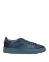Santoni Man Sneakers Navy Blue Size 10.5 Soft Leather In Navy Blue