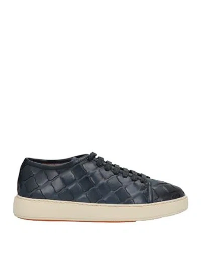 Santoni Man Sneakers Navy Blue Size 12 Soft Leather