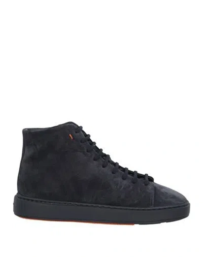 Santoni Man Sneakers Navy Size 8 Leather In Blue