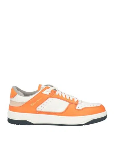 Santoni Man Sneakers Orange Size 9 Leather