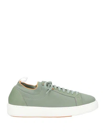 Santoni Man Sneakers Sage Green Size 8.5 Textile Fibers, Leather
