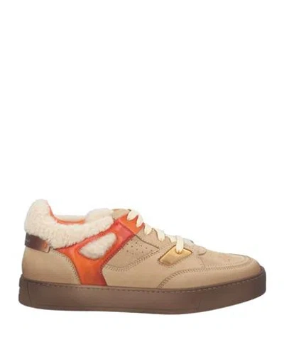 Santoni Man Sneakers Sand Size 8.5 Leather In Beige