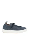 Santoni Man Sneakers Slate Blue Size 9 Textile Fibers, Leather In Blue