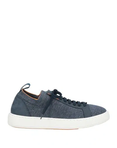 Santoni Man Sneakers Slate Blue Size 9 Textile Fibers, Leather