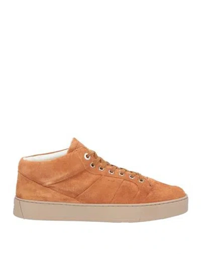 Santoni Man Sneakers Tan Size 10 Soft Leather In Brown