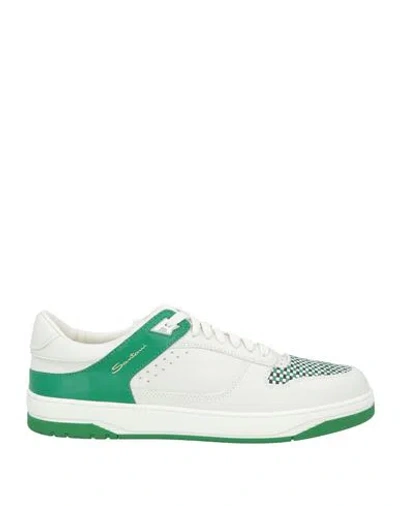 Santoni Man Sneakers White Size 9 Leather In Green