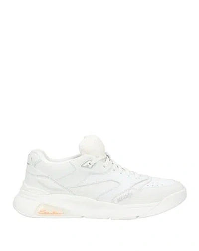 Santoni Leather Panelled Sneakers In White